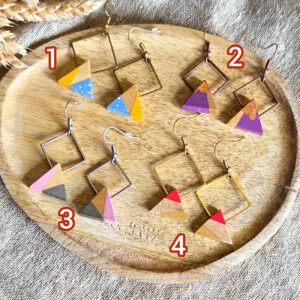 boucle d'oreille femme geometrique triangle en bois de tilleul et acier inoxydable