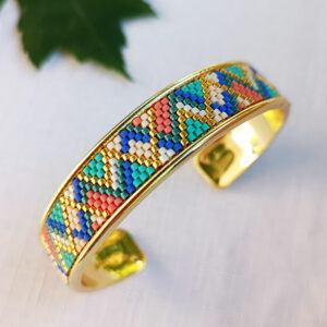 Gebetnout bijoux fantaisie lyon mode tendance bijouterie femme Annecy artisan manchette miyuki peche saumon turquoise bleu dore bracelet