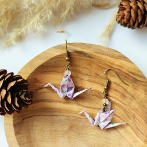 Gebetnout bijoux fantaisie lyon mode tendance bijouterie femme Annecy artisan origami grue violet parme bronze