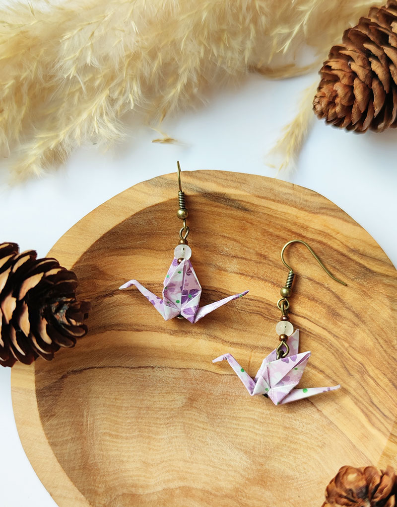 Gebetnout bijoux fantaisie lyon mode tendance bijouterie femme Annecy artisan origami grue violet parme bronze