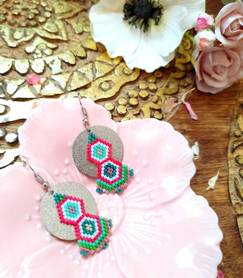 Gebetnout bijoux fantaisie lyon mode tendance bijouterie femme Annecy artisan Incahuasi géométrie rond miyuki rose vert argent
