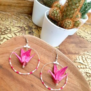 Gebetnout bijoux fantaisie lyon mode tendance bijouterie femme Annecy artisan Incahuasi origami grue créole rose argent