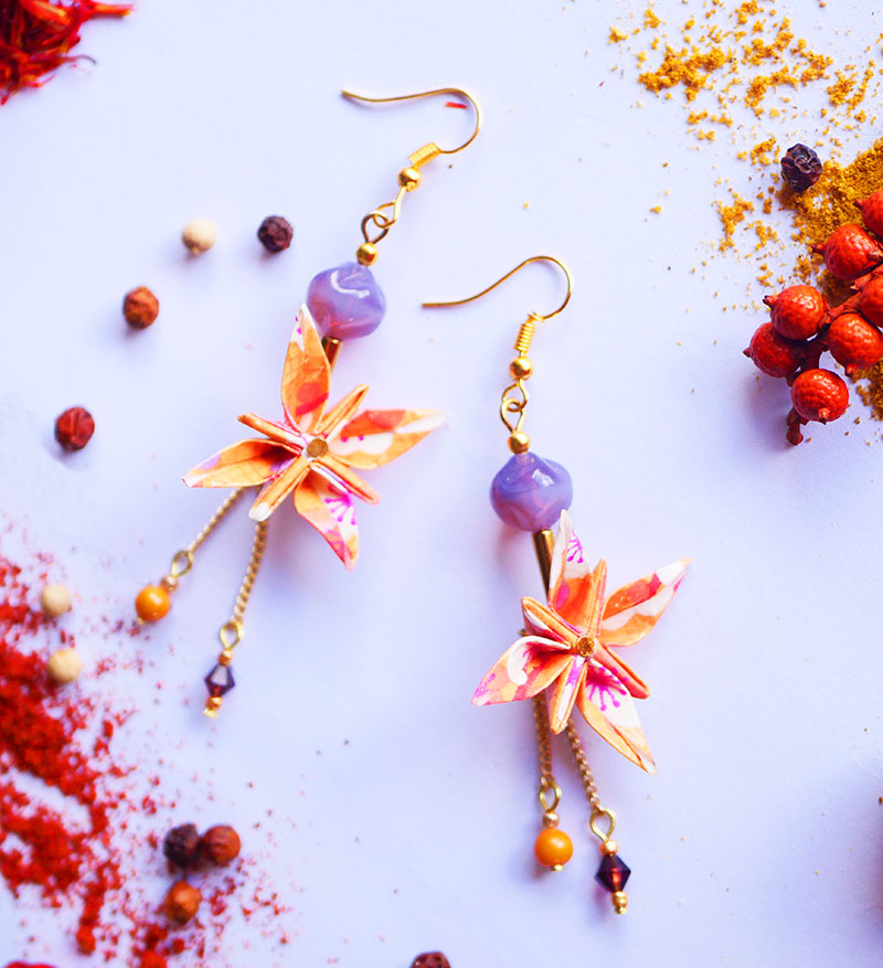 Gebetnout bijoux fantaisie lyon mode tendance bijouterie femme Annecy artisan Licancabur origami fleur orange