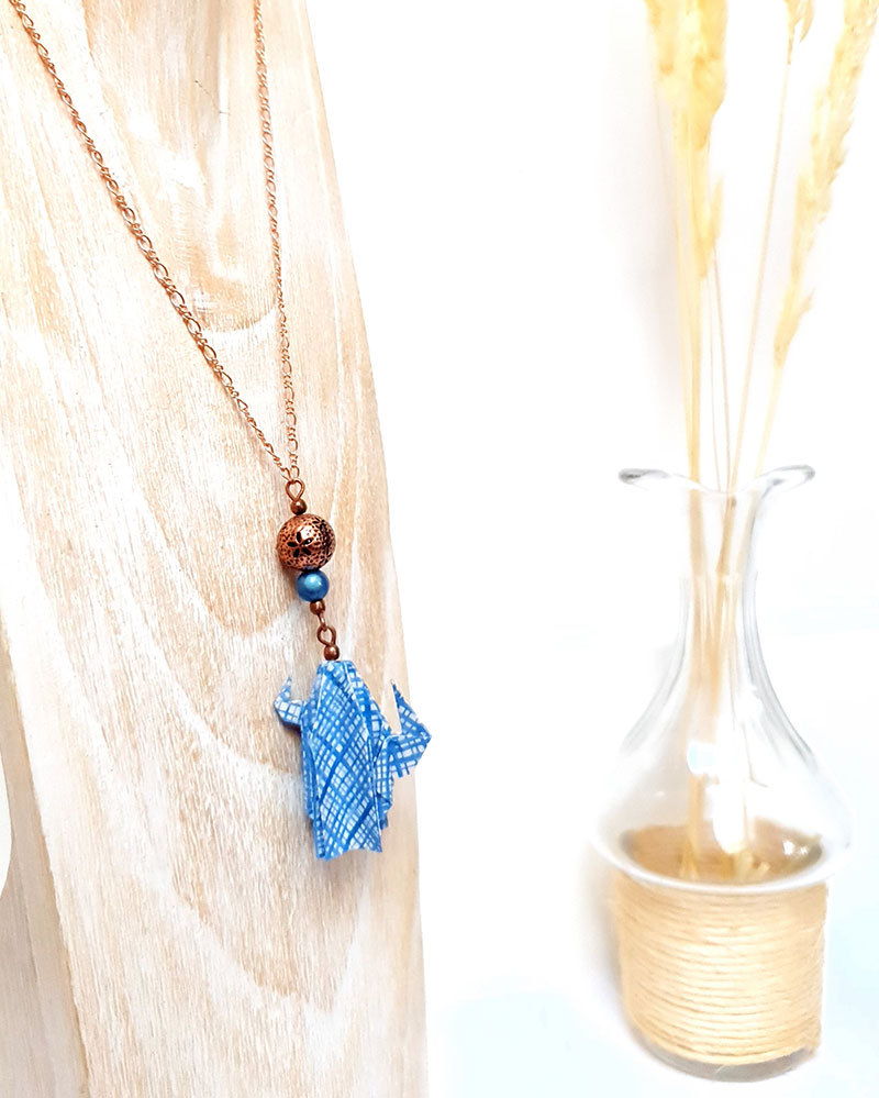 Gebetnout bijoux fantaisie lyon mode tendance bijouterie femme annecy artisan origami sautoir cactus bleu cuivre
