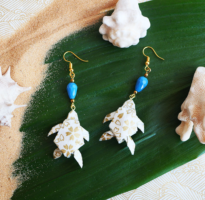 Gebetnout bijoux fantaisie lyon mode tendance bijouterie femme Annecy artisan Opunohu origami tortue fleuri bleu dore