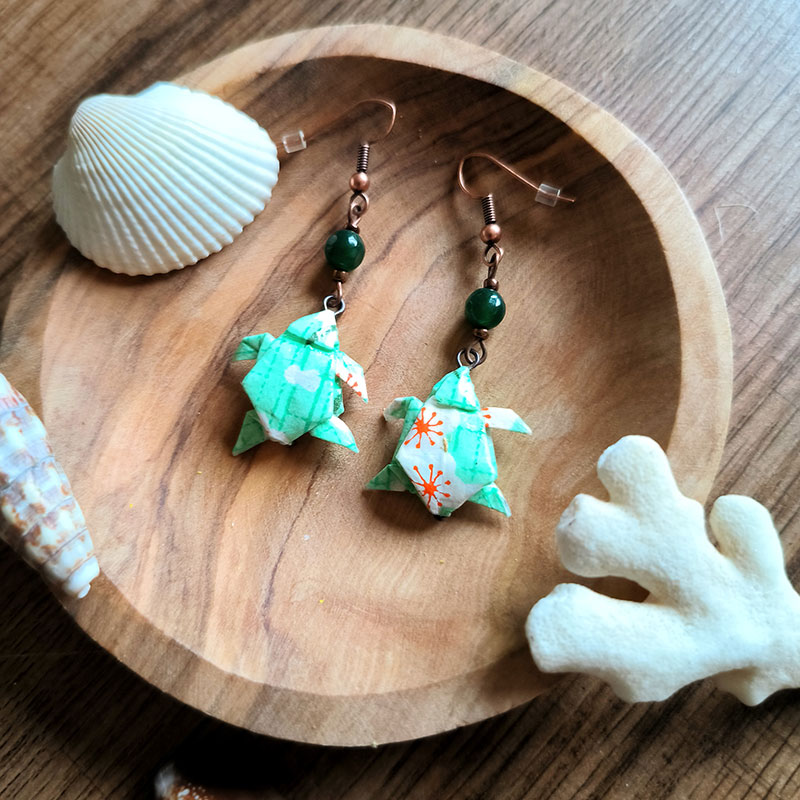 Gebetnout bijoux fantaisie lyon mode tendance bijouterie femme annecy artisan origami tortue vert jade cuivre