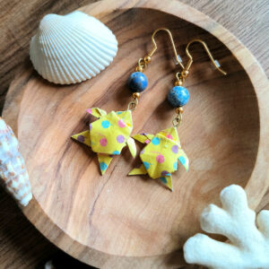 Gebetnout bijoux fantaisie lyon mode tendance bijouterie femme annecy artisan origami tortue jaune bleu sodalite dore