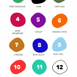 Nuancier de quinze couleurs pour la peinture acrylique des bijoux en bois Geb&Nout