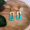 Gebetnout bijoux fantaisie lyon mode tendance bijouterie femme annecy artisan bois japonais geometrie puce rectangle bleu turquoise dore