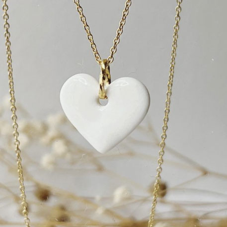 Collier fete des meres ja! poterie pendentif coeur en porcelaine